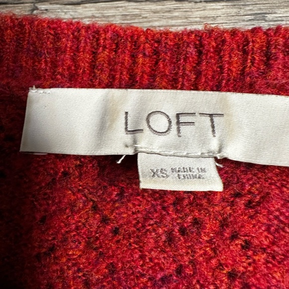 LOFT Red Crew Neck Sweater with Ribbed Details - Picture 7 of 9